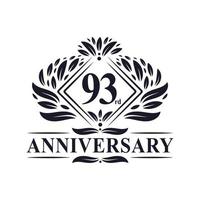 Logo anniversaire 93 ans, logo floral de luxe 93e anniversaire. vecteur