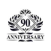 Logo anniversaire 90 ans, logo floral de luxe 90e anniversaire. vecteur