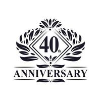 Logo anniversaire 40 ans, logo floral de luxe 40e anniversaire. vecteur