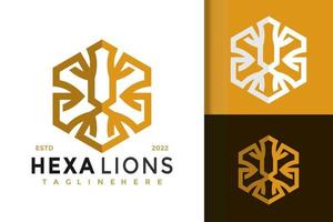 tête de lion hexagonale modèle de vecteur de conception de logo moderne élégant