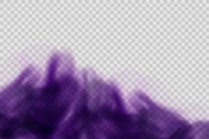 brouillard violet mystique effrayant réaliste dans la nuit d'halloween. gaz toxique violet, effet de poussière et de fumée. vecteur