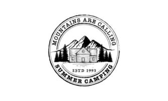 création de logo de camping ou de tourisme vintage, timbre imprimé grange, image vectorielle vecteur