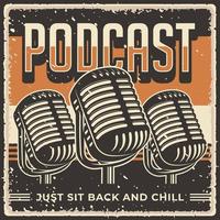 affiche de citation de podcast rustique vintage rétro avec illustration de microphone vecteur