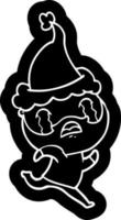 icône de dessin animé d'un homme barbu pleurant portant un bonnet de noel vecteur