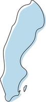carte simple stylisée de l'icône de la suède. croquis bleu carte de la suède illustration vectorielle vecteur
