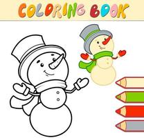 livre de coloriage ou page de coloriage pour les enfants. noël, bonhomme neige, noir blanc, vecteur