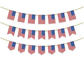 drapeau des états-unis d'amérique sur les cordes sur fond blanc. ensemble de drapeaux banderoles patriotiques. banderoles décoration du drapeau des états-unis d'amérique vecteur