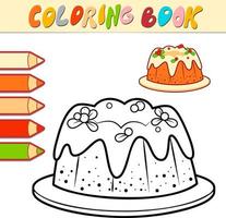 livre de coloriage ou page pour les enfants. gâteau de noël illustration vectorielle noir et blanc vecteur