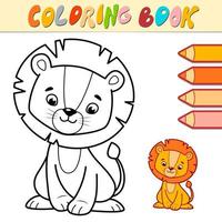 livre de coloriage ou page pour les enfants. vecteur de lion noir et blanc