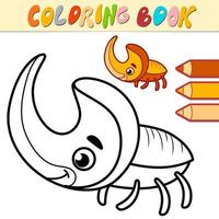 livre de coloriage ou page pour les enfants. vecteur de scarabée rhinocéros noir et blanc