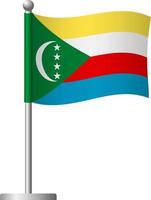 drapeau comores, sur, poteau, icône vecteur