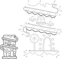 puzzle de Noël point à point pour les enfants. connecter le jeu de points. noël, pain épice, maison, vecteur, illustration