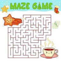 jeu de puzzle de labyrinthe de noël pour les enfants. labyrinthe ou jeu de labyrinthe avec biscuit de noël. vecteur