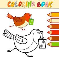 livre de coloriage ou page de coloriage pour les enfants. vecteur de noël oiseau noir et blanc