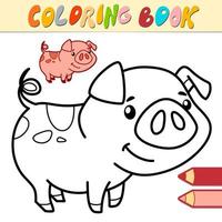 livre de coloriage ou page pour les enfants. cochon noir et blanc vecteur