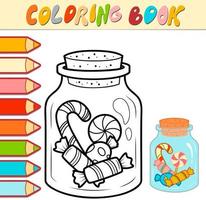 livre de coloriage ou page de coloriage pour les enfants. vecteur de bonbons de noël noir et blanc