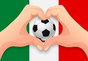 Italie ballon de football et forme de coeur à la main vecteur