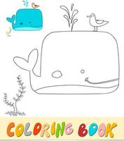 livre de coloriage ou page pour les enfants. illustration vectorielle de baleine noir et blanc vecteur