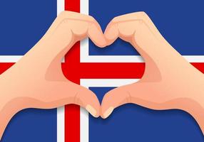 drapeau de l'islande et forme de coeur à la main vecteur