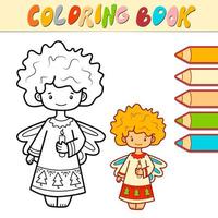 livre de coloriage ou page pour les enfants. ange de noël vecteur noir et blanc
