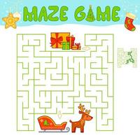 jeu de puzzle de labyrinthe de noël pour les enfants. labyrinthe ou jeu de labyrinthe avec traîneau de noël. vecteur