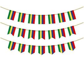 drapeau maurice sur les cordes sur fond blanc. ensemble de drapeaux banderoles patriotiques. banderoles décoration du drapeau mauricien vecteur