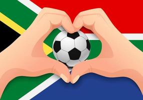 ballon de football d'afrique du sud et forme de coeur de main vecteur
