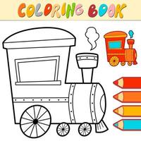 livre de coloriage ou page pour les enfants. vecteur de locomotive noir et blanc