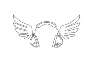 casque de dessin d'une seule ligne avec symbole d'ailes. pictogramme de la musique des ailes du casque pour le modèle de logo plat, l'icône et l'identité. illustration vectorielle graphique de conception de ligne continue moderne vecteur