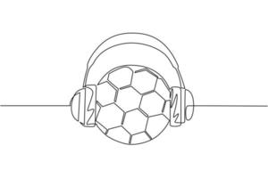 ballon de football dessinant une seule ligne continue avec un casque. icône de sport de commentateur de football blanc isolé. style de dessin animé plat adapté au web, à la bannière, à l'autocollant. une ligne dessiner illustration vectorielle de conception vecteur