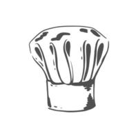 chapeau de chef cuisinier. casquette de boulanger ou de cuisinier, coiffe de cuisinier. élément de costume uniforme. croquis dessiné main vecteur isolé