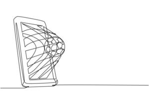 but de dessin continu d'une ligne marqué dans un smartphone. jeux de foot en ligne. application smartphone. foot mobile. championnat de flux de sport mobile à jouer. graphique vectoriel de conception de dessin à une seule ligne