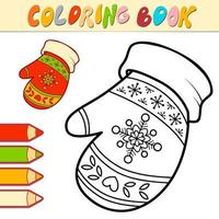 livre de coloriage ou page pour les enfants. mitaines de noël vecteur noir et blanc