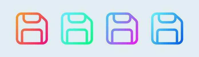 icône de ligne de disque en dégradé de couleurs. signe vectoriel de disquette pour le stockage.