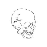 une seule ligne dessinant des crânes graphiques isolés sur fond blanc. anatomie visage éléments vectoriels d'horreur halloween. crâne humain gravé avec mâchoire fermée. vecteur graphique de conception de dessin en ligne continue