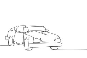 une seule ligne continue dessinant une voiture de sport décapotable rétro classique. les collectionneurs d'affaires supercar automobile cabriolet confortable. concept de véhicule à moteur vintage. une ligne dessiner vecteur de conception graphique