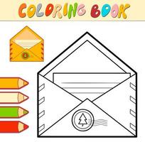 livre de coloriage ou page de coloriage pour les enfants. enveloppe de noël vecteur noir et blanc