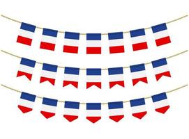 drapeau de la france sur les cordes sur fond blanc. ensemble de drapeaux banderoles patriotiques. banderoles décoration du drapeau de la france vecteur
