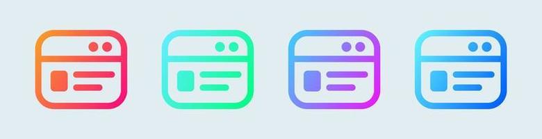 icône de ligne de navigateur en dégradé de couleurs. symbole de vecteur de page Web pour l'interface du site Web.