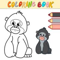 livre de coloriage ou page pour les enfants. vecteur de gorille noir et blanc