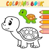 livre de coloriage ou page pour les enfants. vecteur de tortue noir et blanc