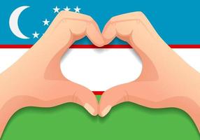 drapeau de l'ouzbékistan et forme de coeur à la main vecteur