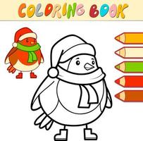 livre de coloriage ou page de coloriage pour les enfants. vecteur de noël oiseau noir et blanc