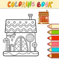 livre de coloriage ou page de coloriage pour les enfants. noël, pain épice, maison, noir blanc, vecteur