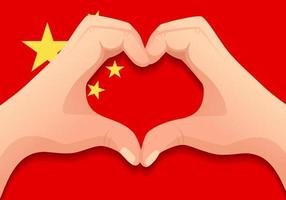 drapeau de la chine et forme de coeur à la main vecteur