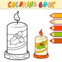 livre de coloriage ou page pour les enfants. bougie de noël vecteur noir et blanc