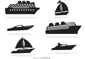 Vector d'icônes noires de bateau et de bateau