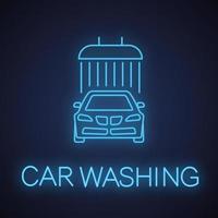 icône de néon de lavage de voiture. signe lumineux de service de nettoyage automatique. illustration vectorielle isolée vecteur