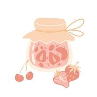 confiture de fraises et de cerises maison. illustration vectorielle. vecteur