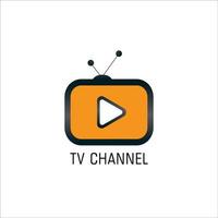modèle de conception de logo de chaîne de télévision en ligne, icône de télévision, bouton de lecture blanc, diffusion en direct, société de divertissement, antenne, orange jaune, noir vecteur